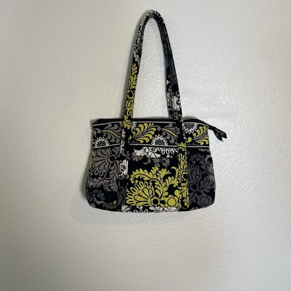 RETIRED Baroque Vera Bradley Three-O Tote Bag Black, White, Yellow Floral